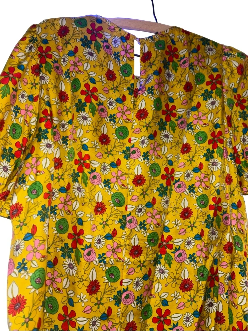 Boden Mustard Floral Puff Sleeve Blouse | Retro Print